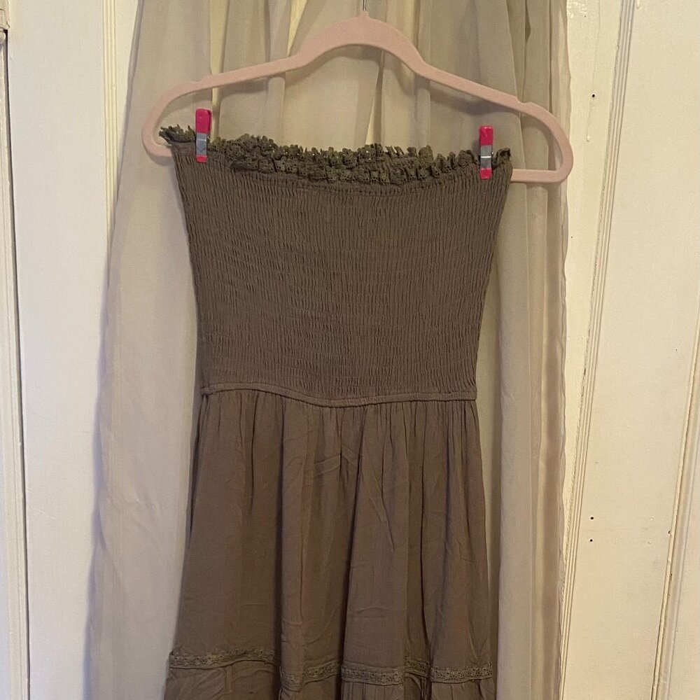Zesica olive green strapless maxi dress, size large
